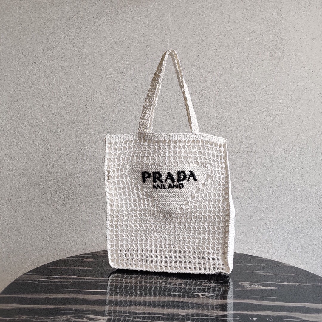 Prada Crochet Bag Tote White 1BG393